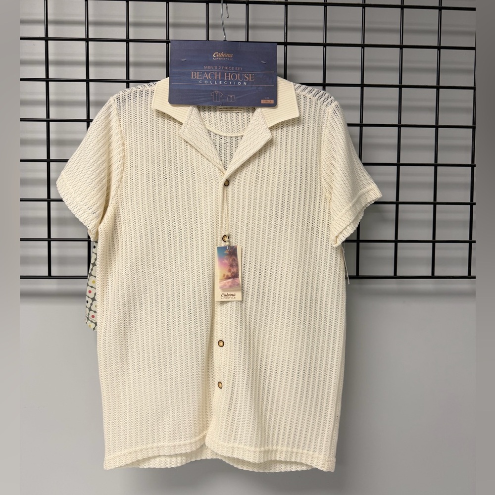 Cabana Life Men's Cream Button Down Shirt